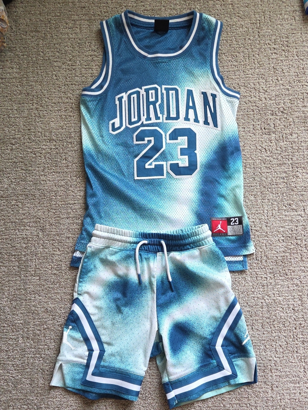 Jordan Blue Tie-Dye Basketball Jersey & Shorts Set - 23